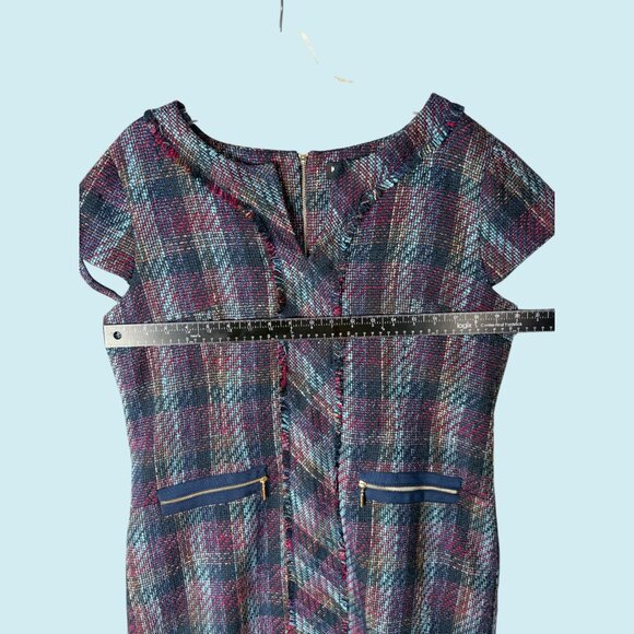 Karl Lagerfeld Dress Size 14 Tweed Sleeveless Shift Split V-neck Autumn Fall - Picture 9 of 10
